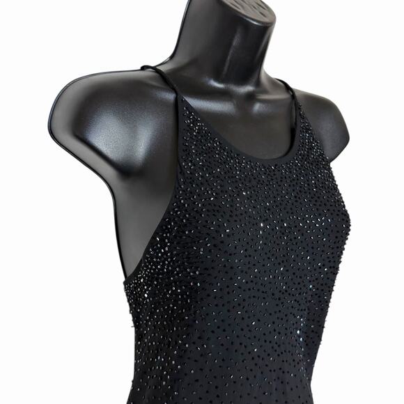 VINTAGE 90s Y2K LONG BEADED CHIFFON DRESS FORMAL PROM RETRO CHELSEA NIGHTS 14 - Picture 3 of 5